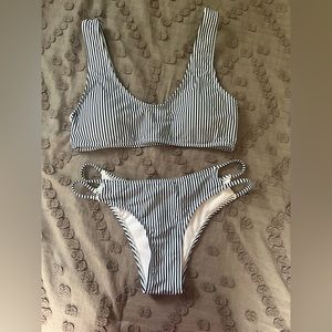 Navy and White Striped Bikini